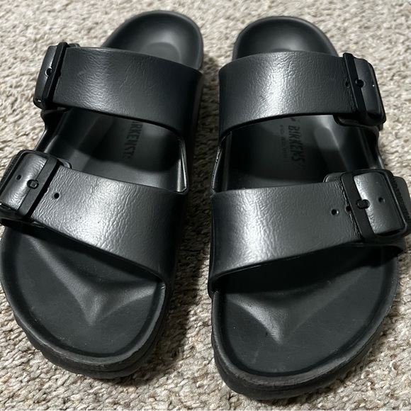 Birkenstocks Black Double Buckle Slide Sandals Unisex W 8 8.5 M 6 6.5 - Picture 4 of 13